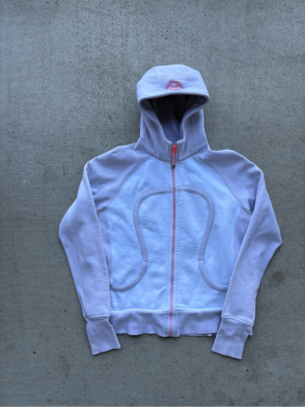 Lululemon Scuba Full Zip Hoodie Womens S/M White Pink Zipper Cotton